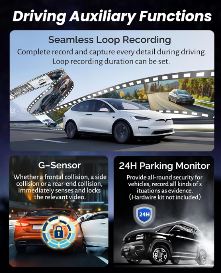 4K Rear View Mirror Camera with Carplay&amp;Android Auto