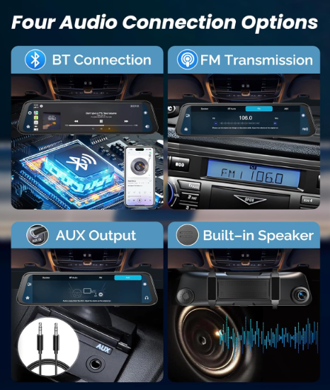 4K Rear View Mirror Camera with Carplay&amp;Android Auto